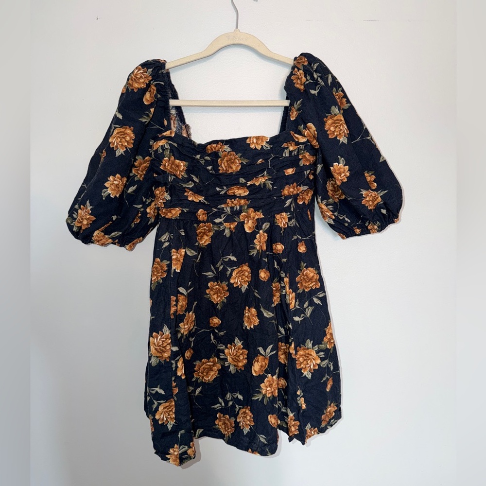 Abercrombie & Fitch Emerson Floral Linen-Blend Puff Sleeve Mini Dress